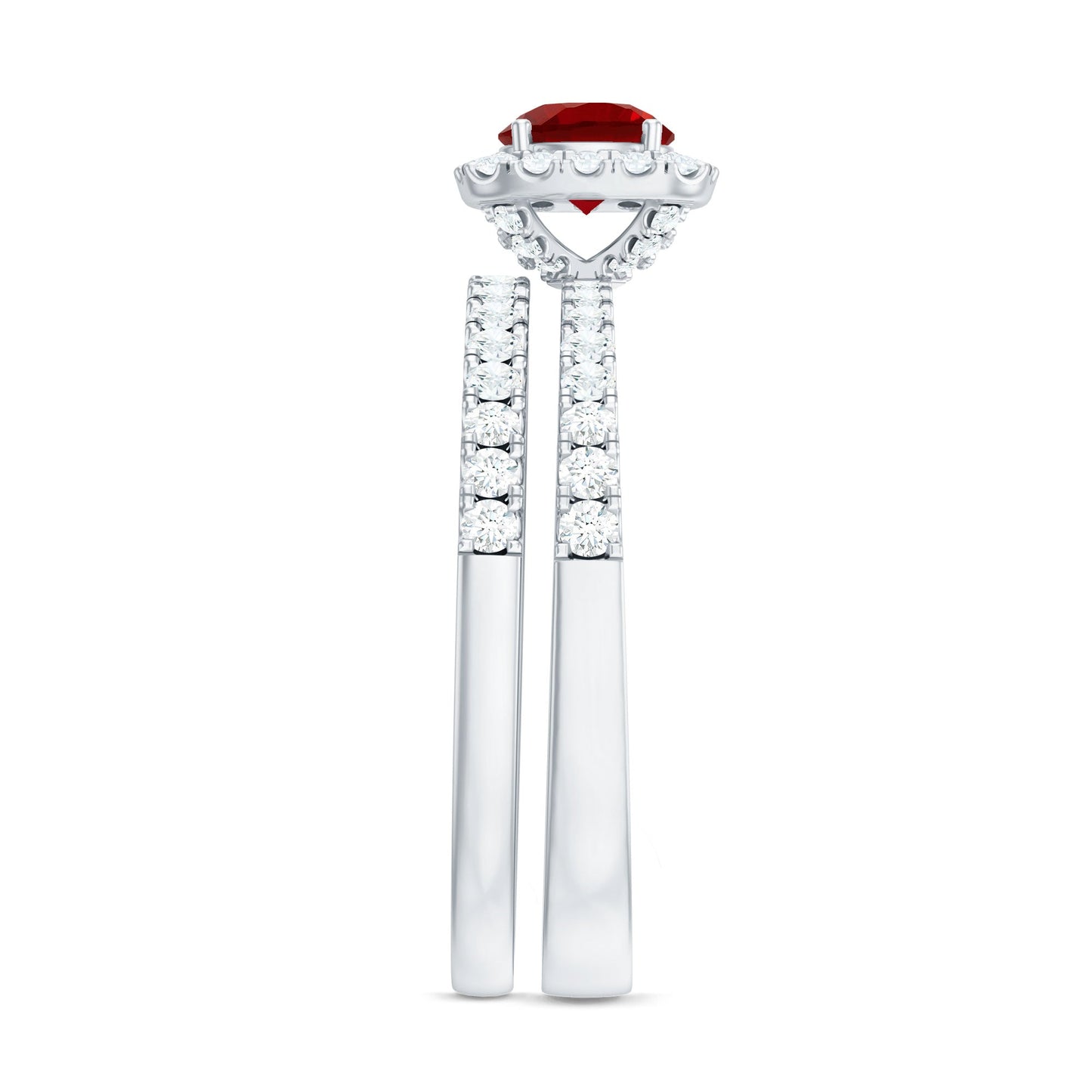 Vintage Inspired Created Ruby and Diamond Wedding Band Ring