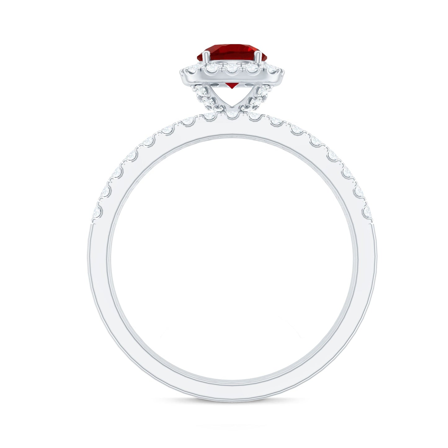 Vintage Inspired Created Ruby and Diamond Wedding Band Ring