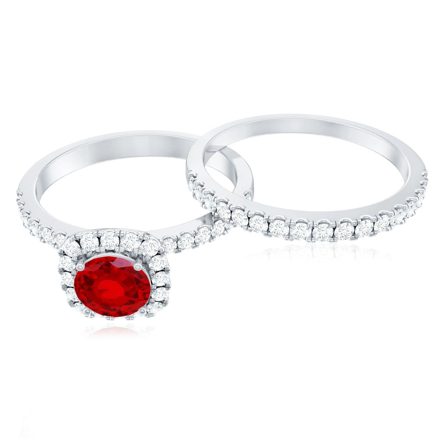 Vintage Inspired Created Ruby and Diamond Wedding Band Ring