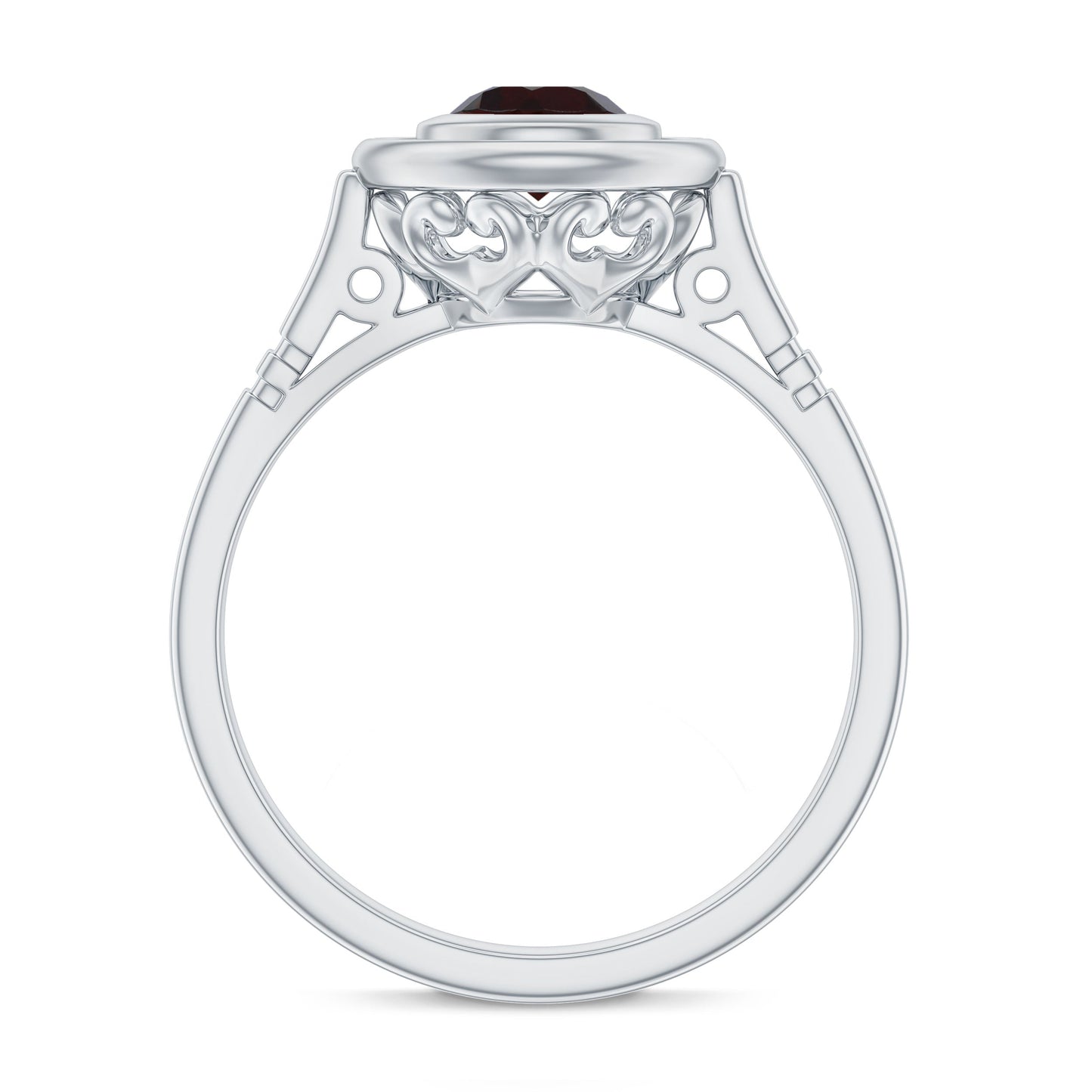Vintage Looking Garnet Engagement Ring in Bezel Setting