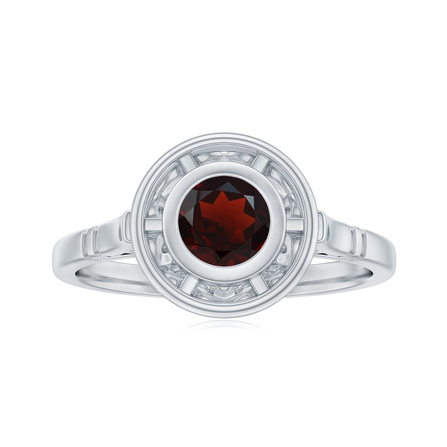 Vintage Looking Garnet Engagement Ring in Bezel Setting