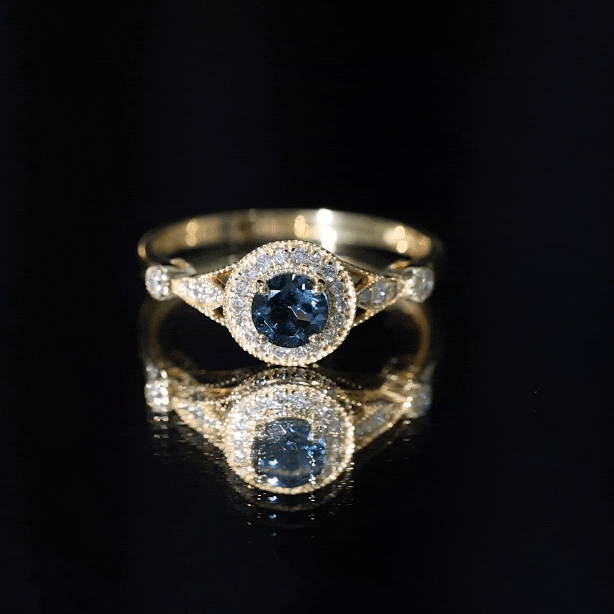 0.6 Carat London Blue Topaz Antique Engagement Ring with Diamond Halo