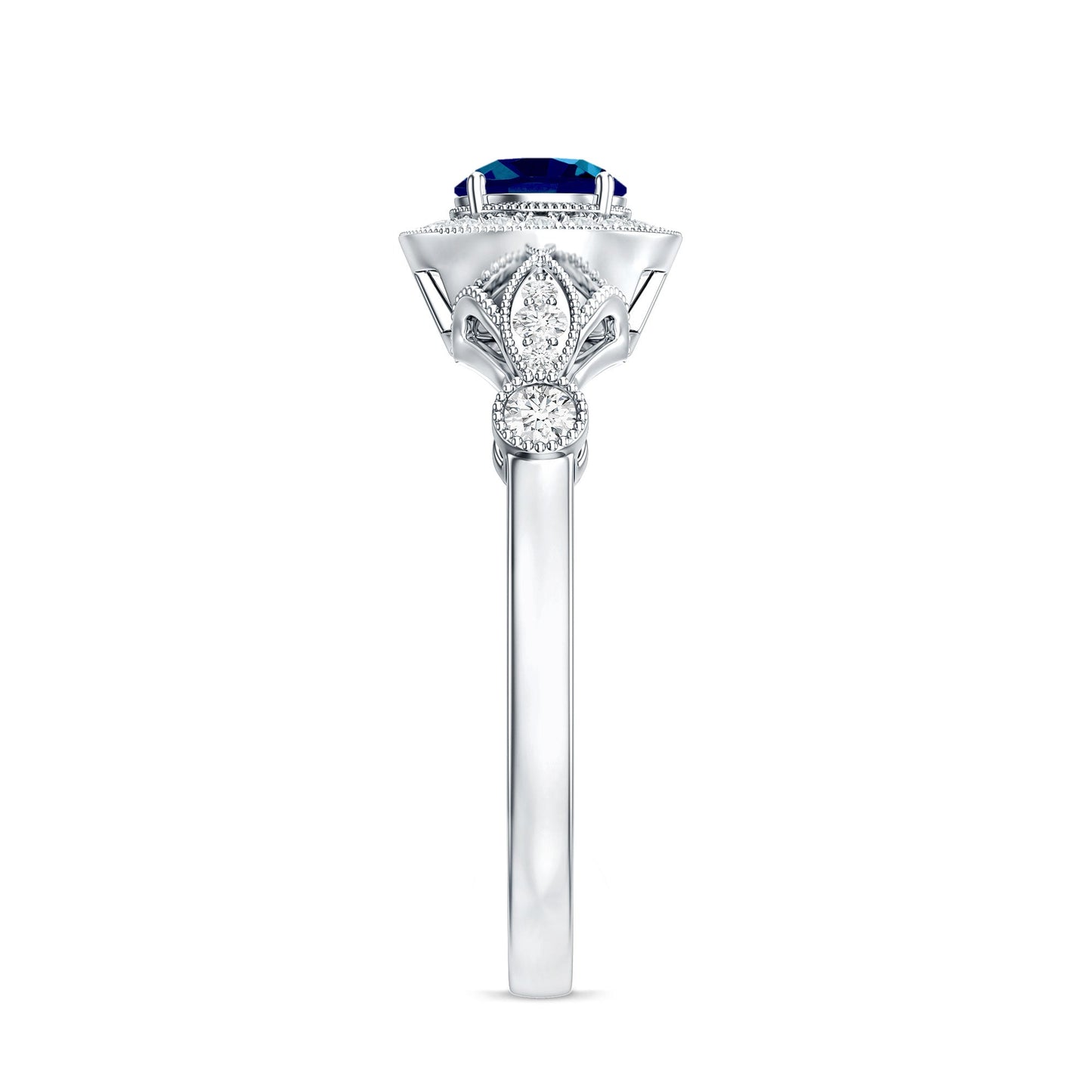0.6 Carat London Blue Topaz Antique Engagement Ring with Diamond Halo