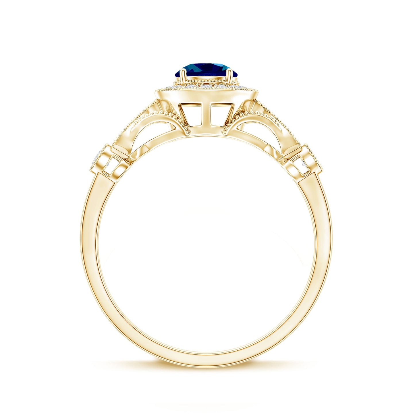 0.6 Carat London Blue Topaz Antique Engagement Ring with Diamond Halo