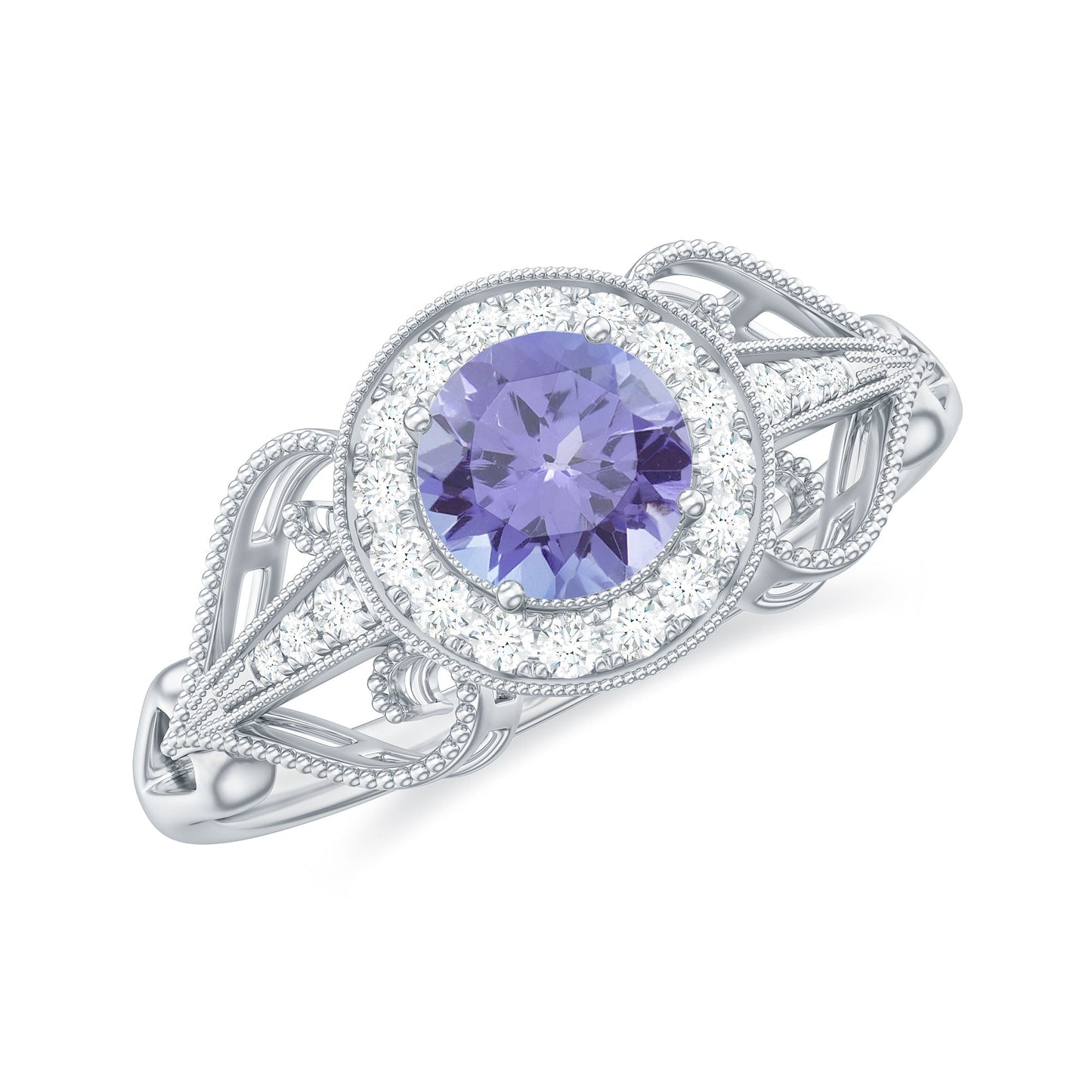 Natural Tanzanite Retro Engagement Ring with Diamond