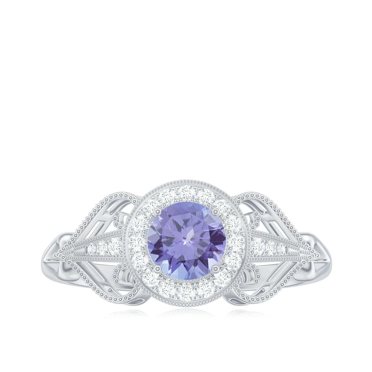 Natural Tanzanite Retro Engagement Ring with Diamond