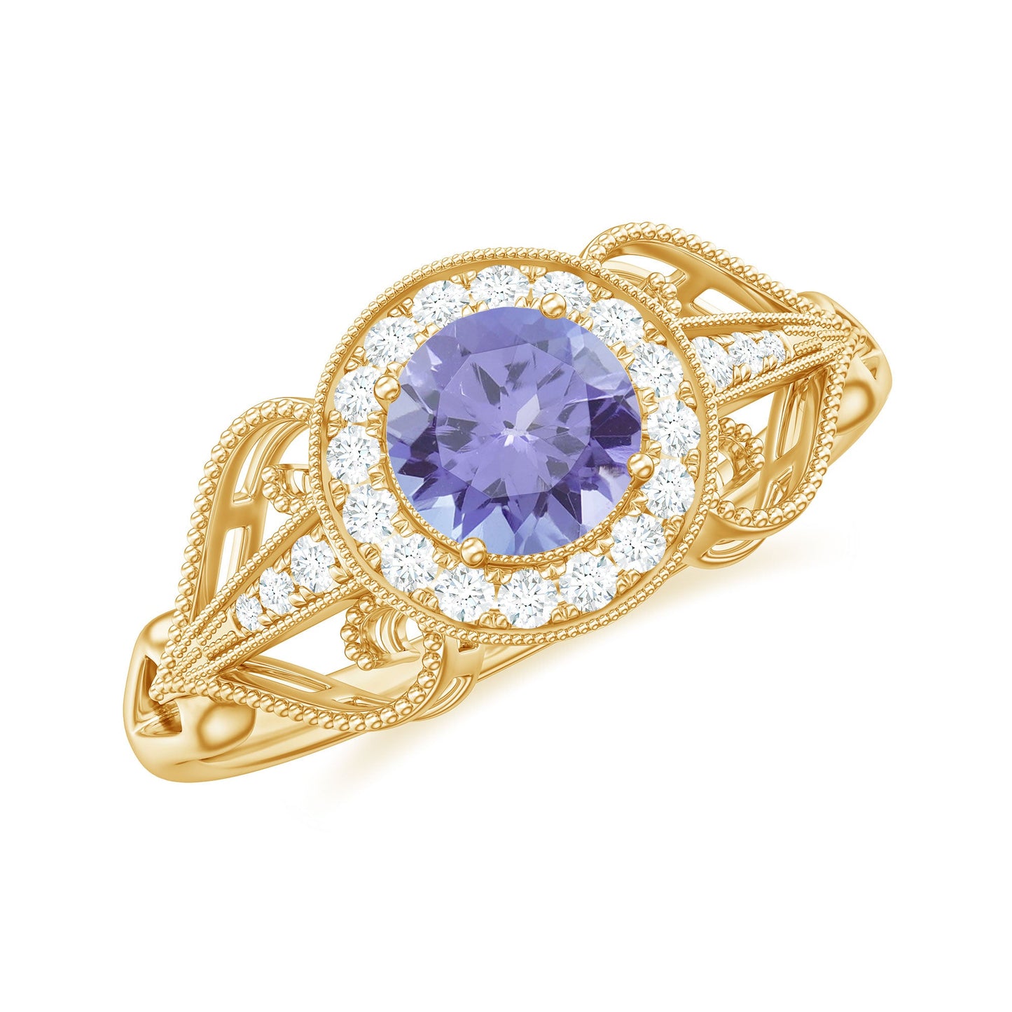 Natural Tanzanite Retro Engagement Ring with Diamond