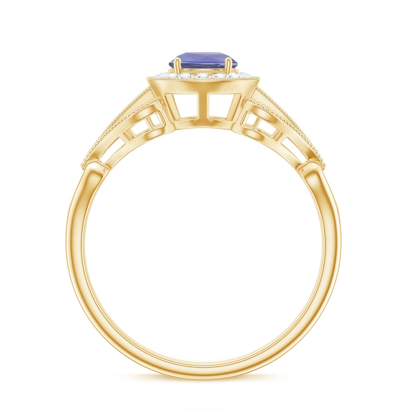 Natural Tanzanite Retro Engagement Ring with Diamond