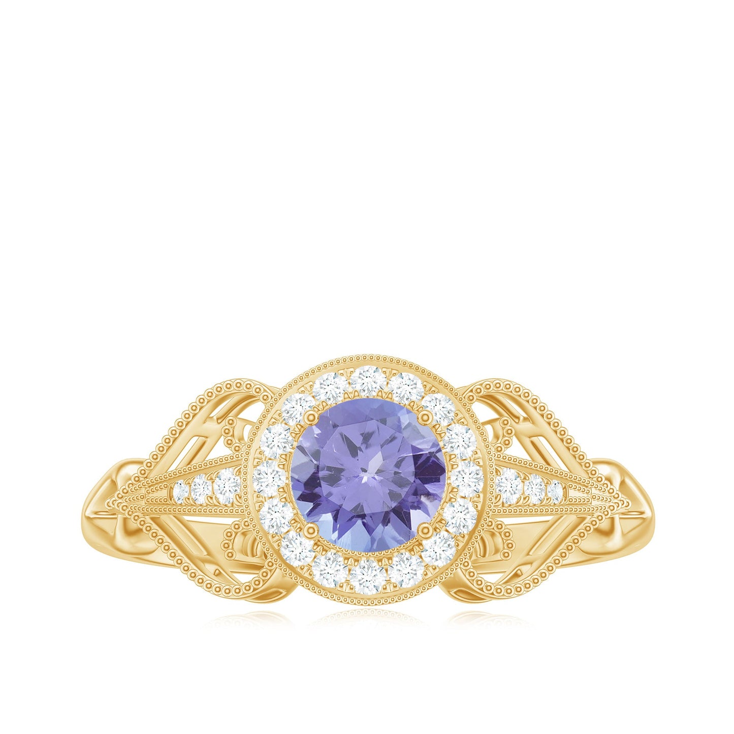 Natural Tanzanite Retro Engagement Ring with Diamond