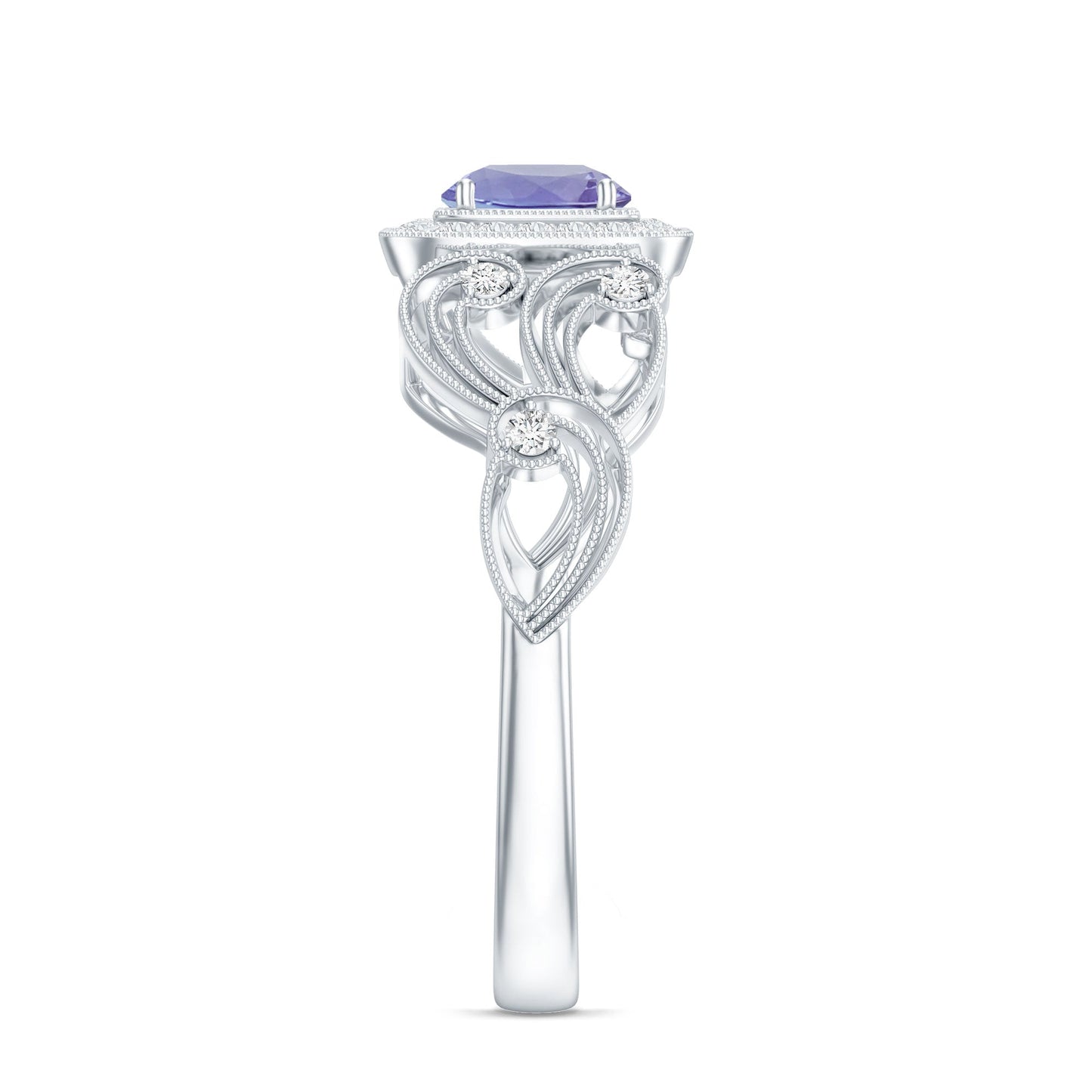 Tanzanite Vintage Looking Engagement Ring with Diamond Halo