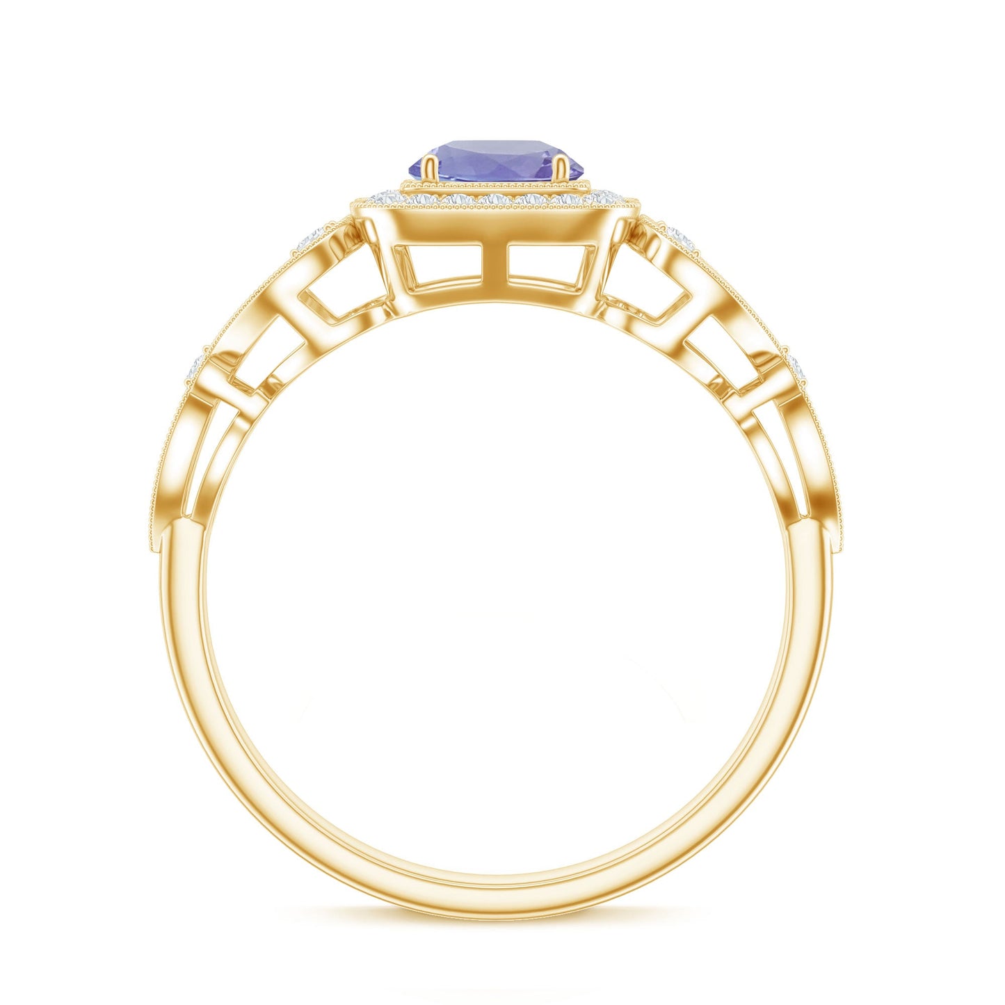 Tanzanite Vintage Looking Engagement Ring with Diamond Halo
