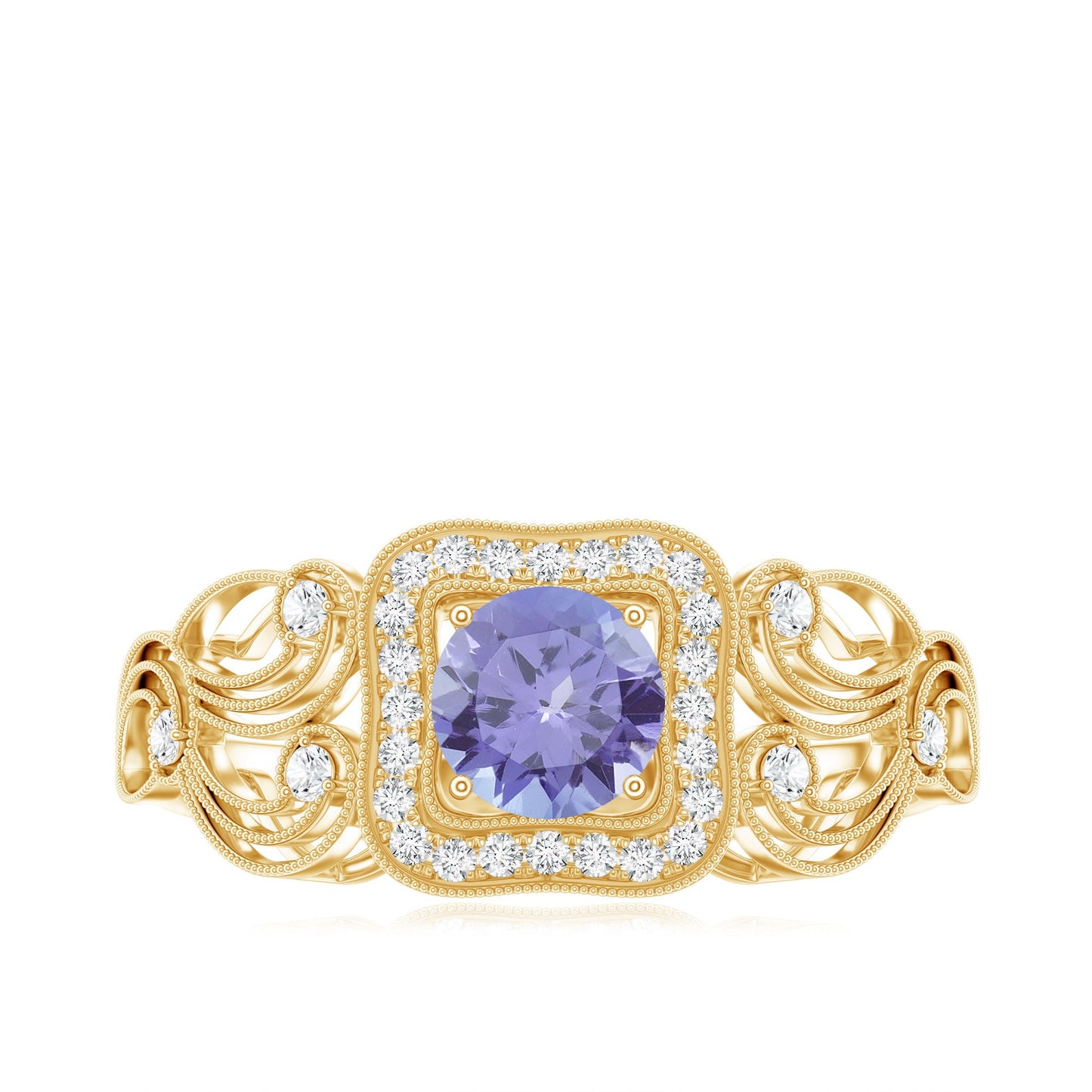 Tanzanite Vintage Looking Engagement Ring with Diamond Halo