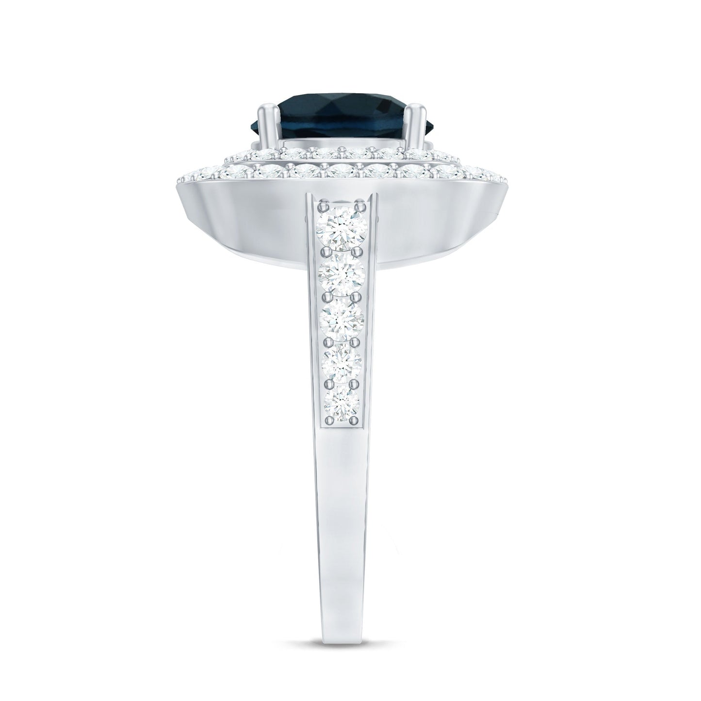 2 Carat Round London Blue Topaz Double Halo Engagement Ring with Moissanite