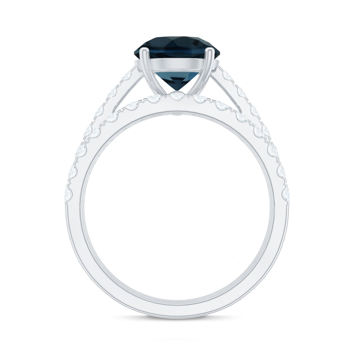 2 Carat Round London Blue Topaz Solitaire Rings Set with Moissanite Band