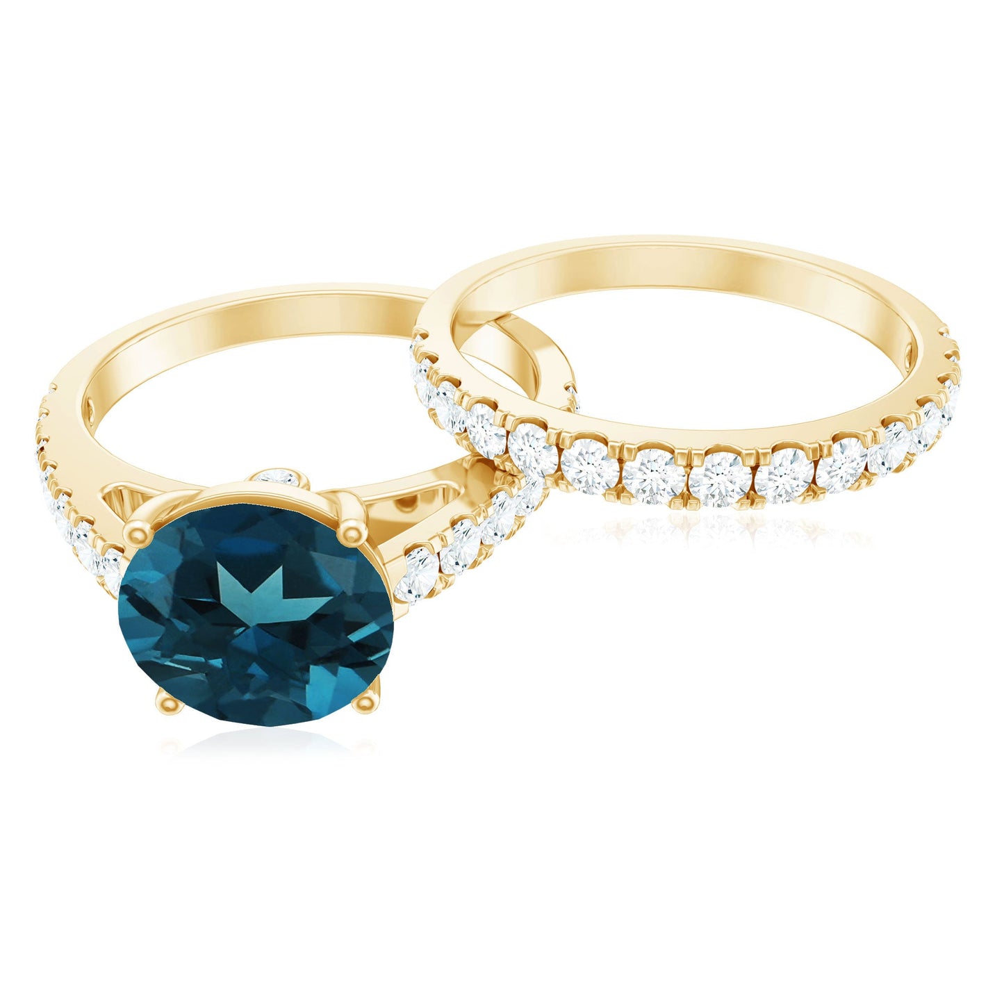 2 Carat Round London Blue Topaz Solitaire Rings Set with Moissanite Band