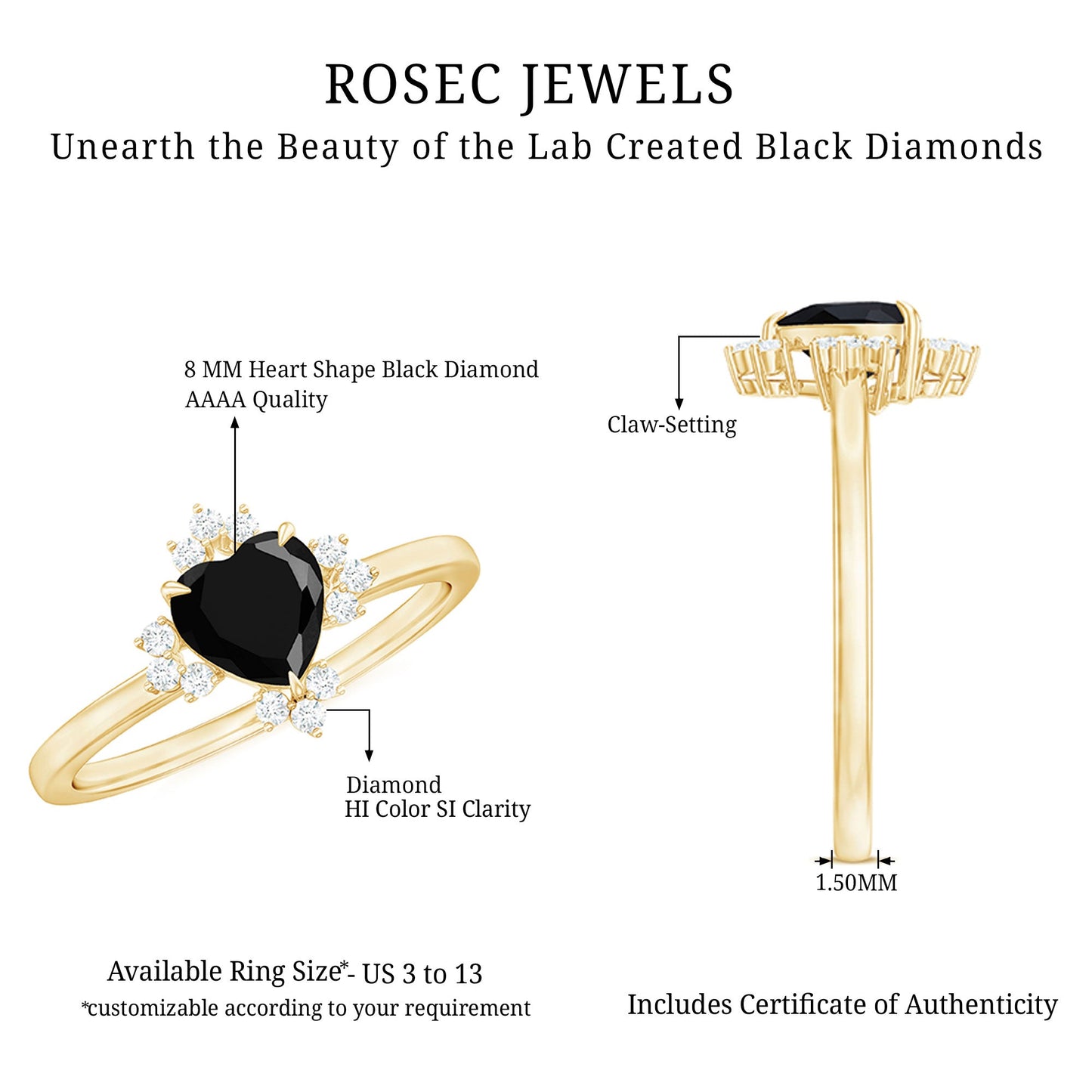 Certified 2.4 Carat Lab Grown Black Diamond Heart Engagement Ring with White Diamond