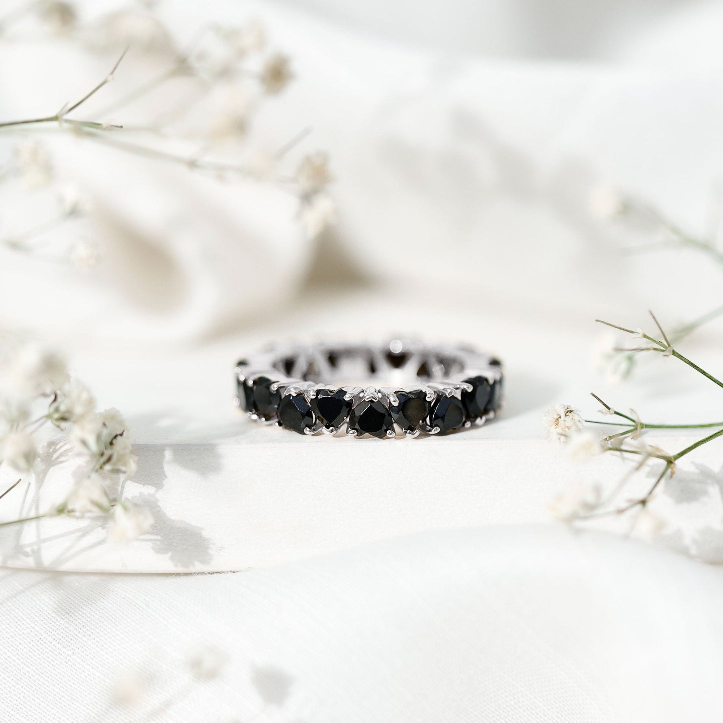 Certified Lab Grown Black Diamond Heart Eternity Ring for Women