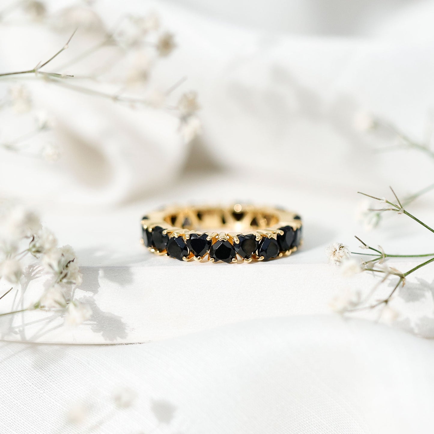 Certified Lab Grown Black Diamond Heart Eternity Ring for Women