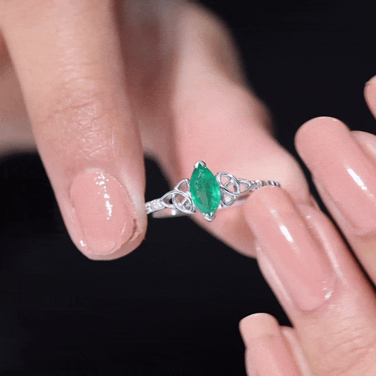 Marquise Cut Emerald Celtic Knot Engagement Ring with Diamonds