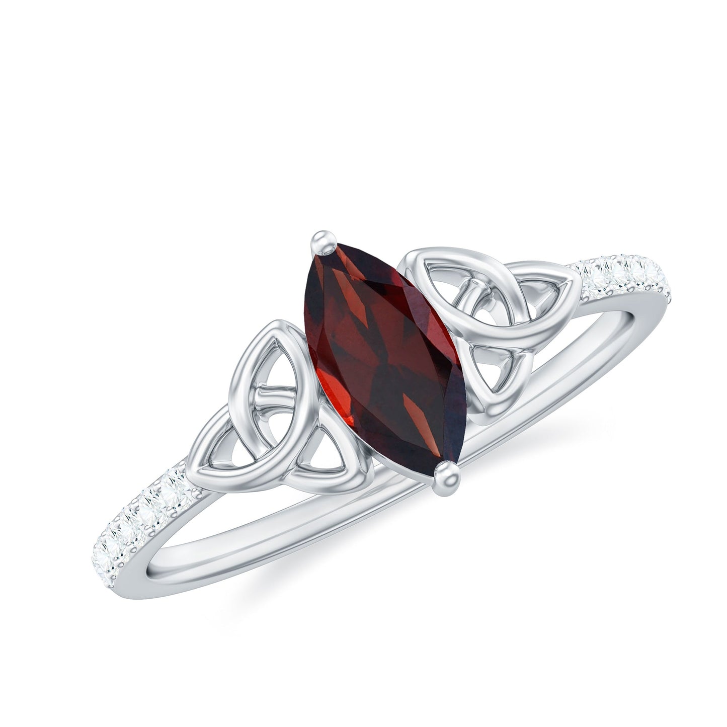 Real Garnet Diamond Marquise Engagement Ring with Celtic Knot