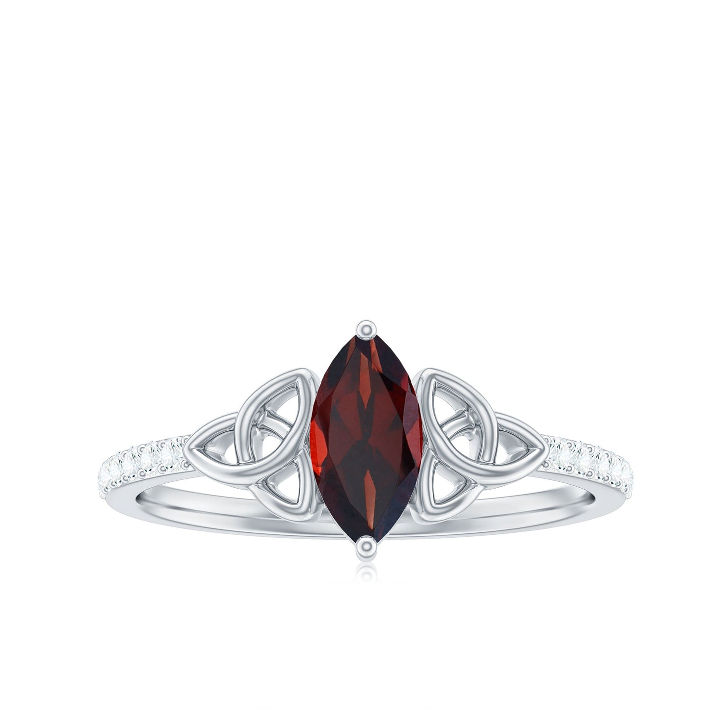 Real Garnet Diamond Marquise Engagement Ring with Celtic Knot