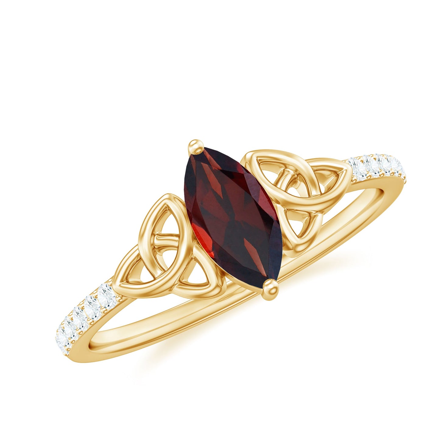 Real Garnet Diamond Marquise Engagement Ring with Celtic Knot