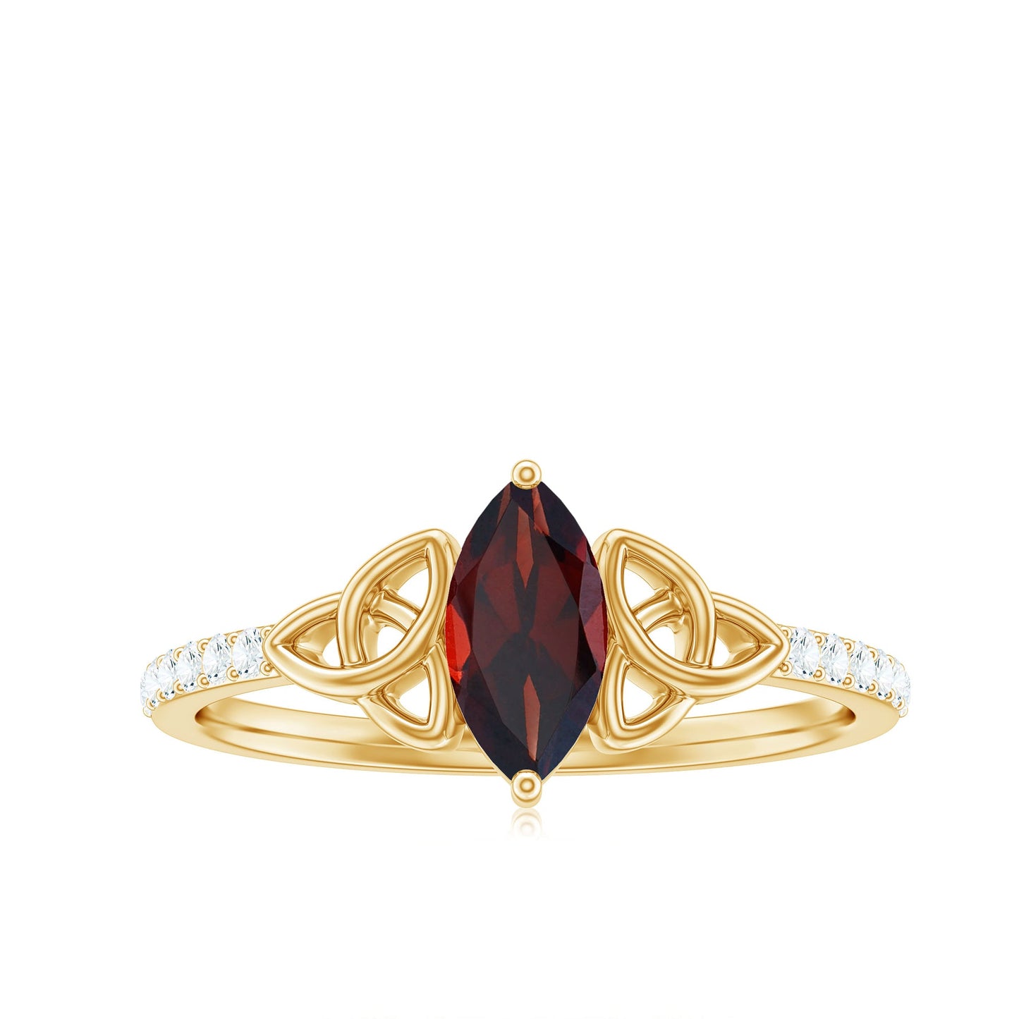 Real Garnet Diamond Marquise Engagement Ring with Celtic Knot