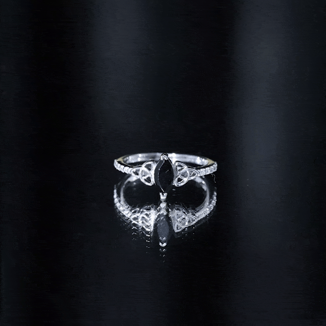 0.8 Carat Lab Grown Black and White Diamond Marquise Engagement Ring with Celtic Knot