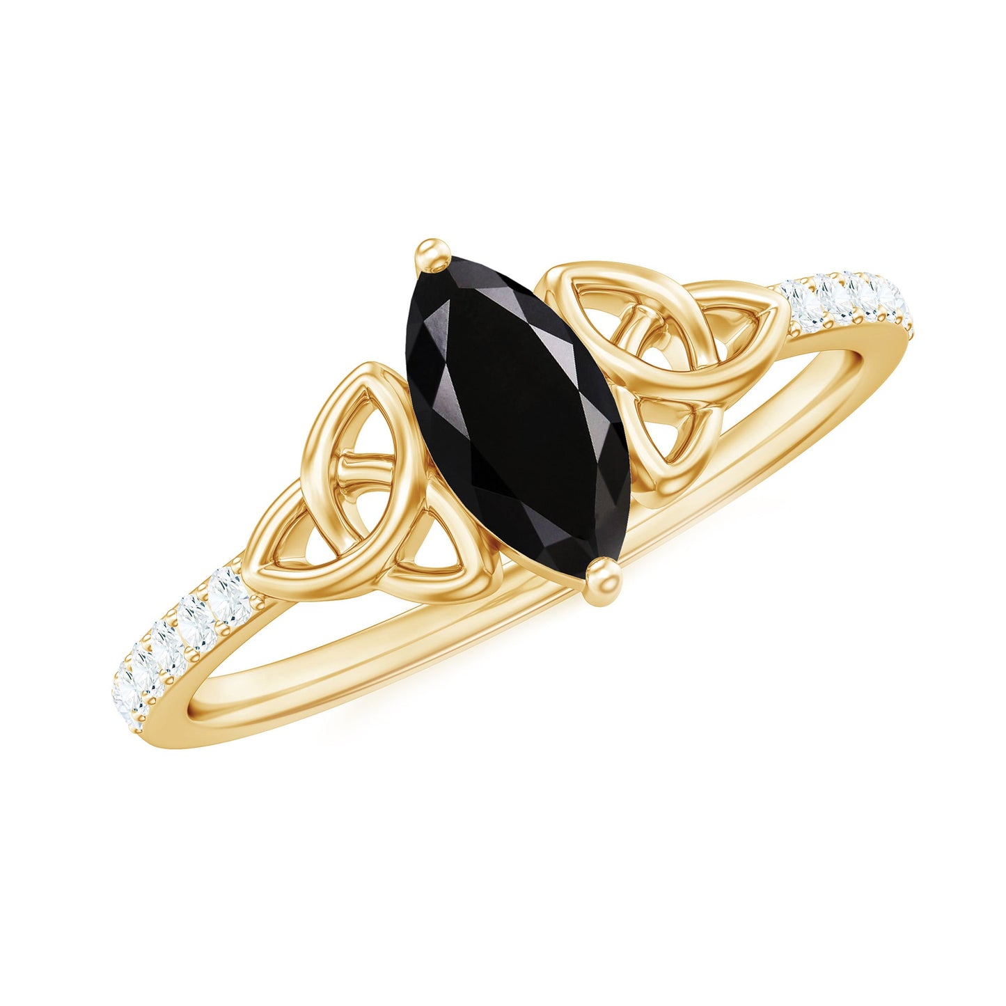 0.8 Carat Lab Grown Black and White Diamond Marquise Engagement Ring with Celtic Knot