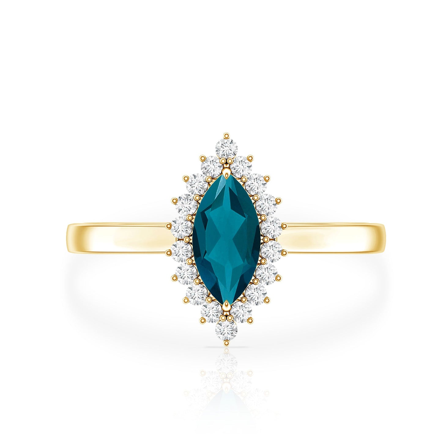 Elongated Marquise Blue Topaz Engagement Ring with Diamond Halo