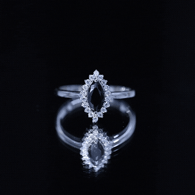 Certified 0.8 Carat Lab Grown Black Diamond Marquise Engagement Ring with Halo