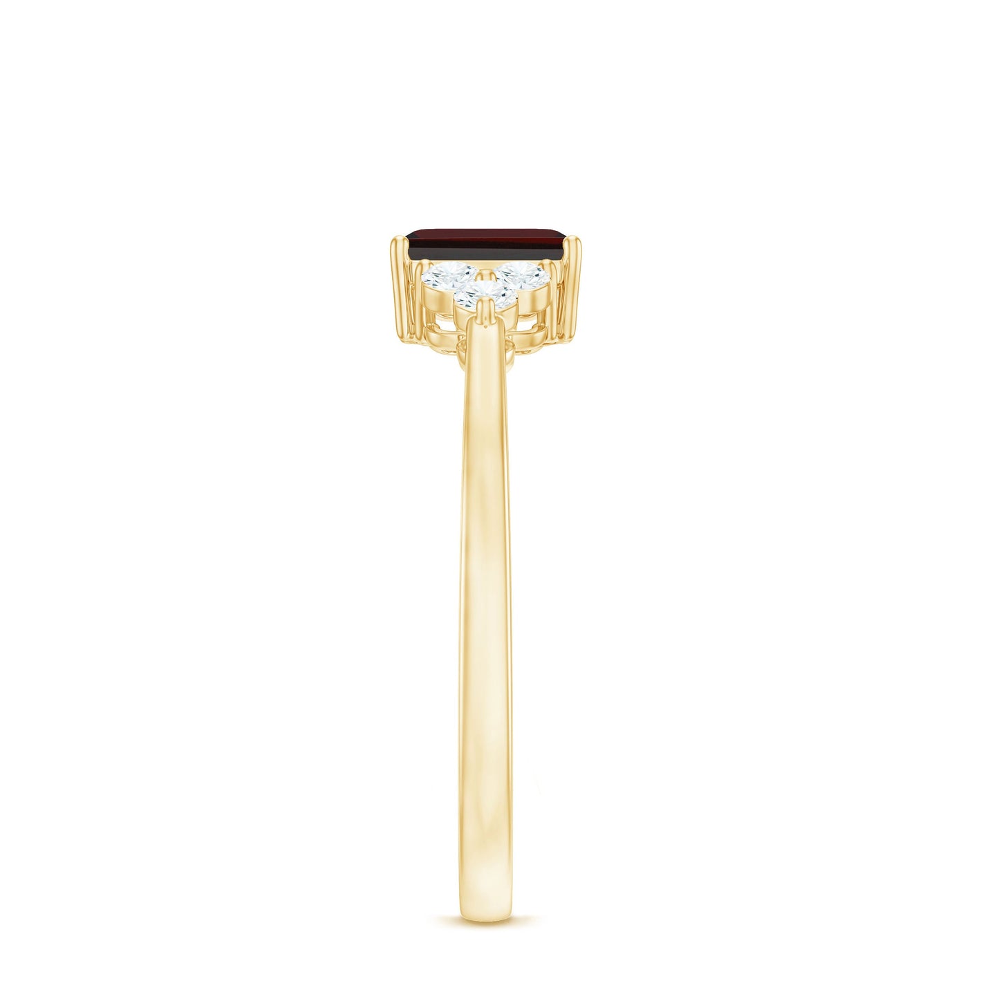Certified Natural Garnet Emerald Cut Engagement Ring With Diamond Trio