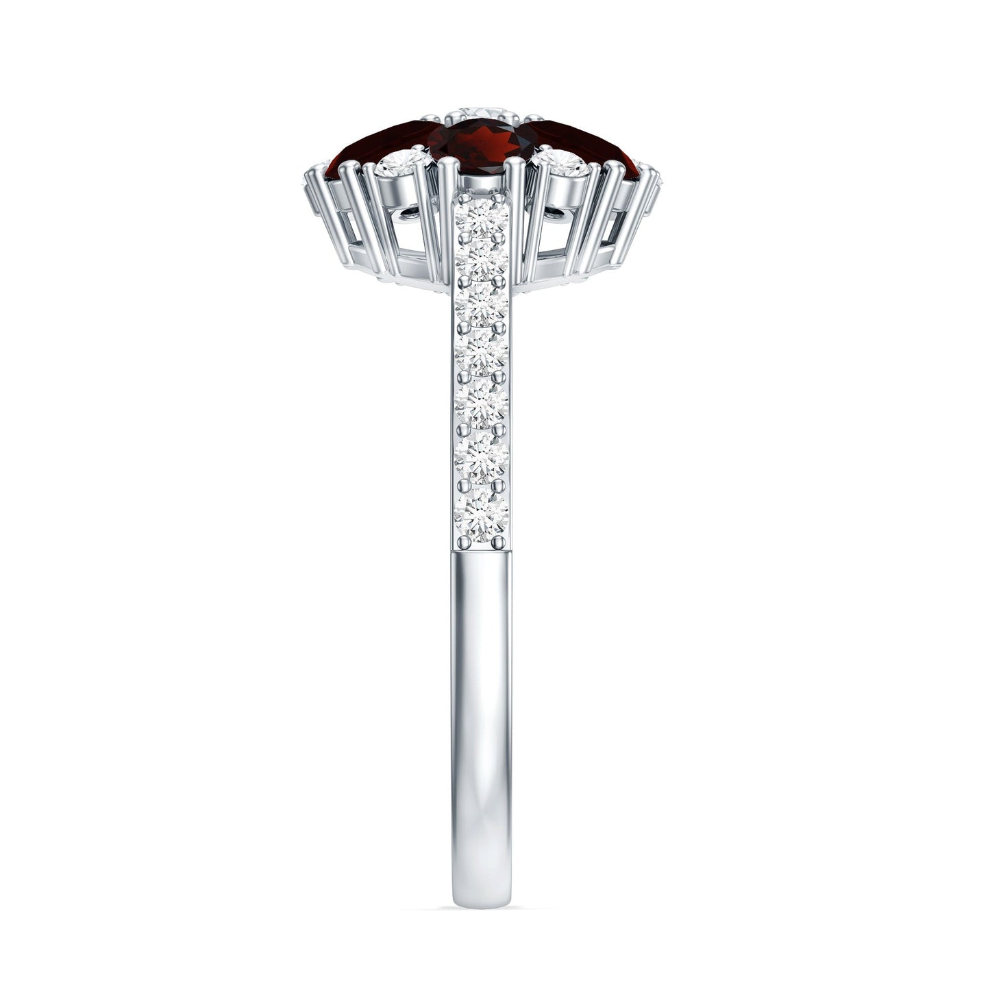 Natural Garnet Flower Engagement Ring with Diamond