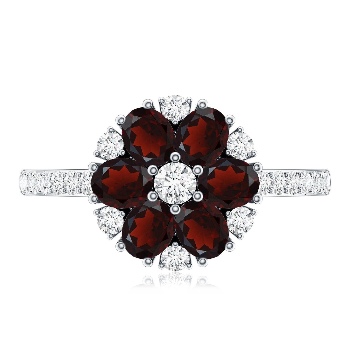 Natural Garnet Flower Engagement Ring with Diamond