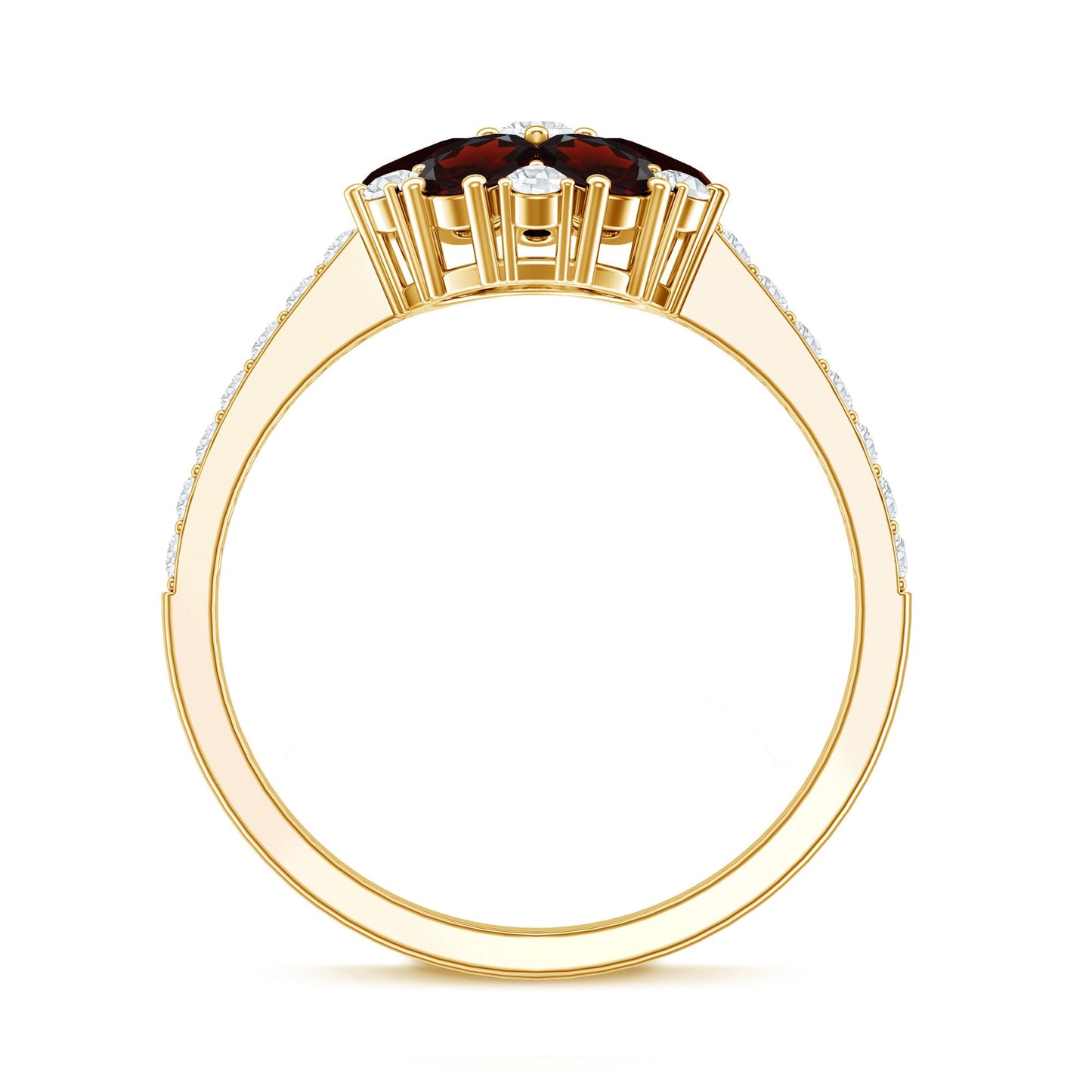 Natural Garnet Flower Engagement Ring with Diamond