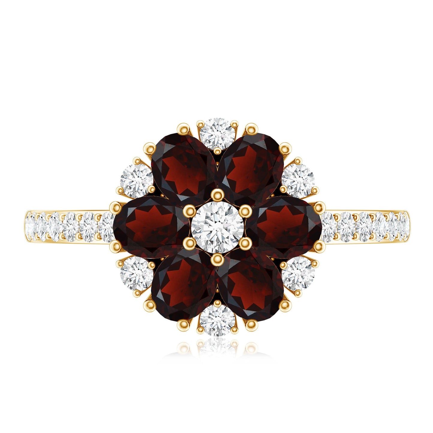Natural Garnet Flower Engagement Ring with Diamond