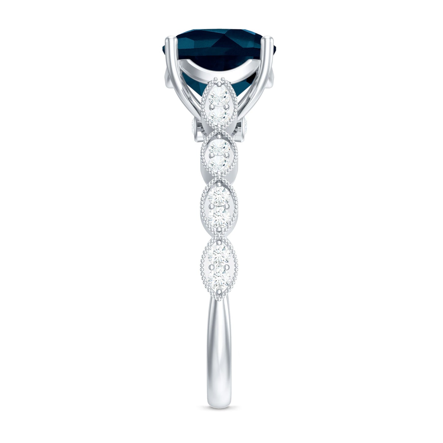 Cushion Cut London Blue Topaz Vintage Engagement Ring with Diamonds