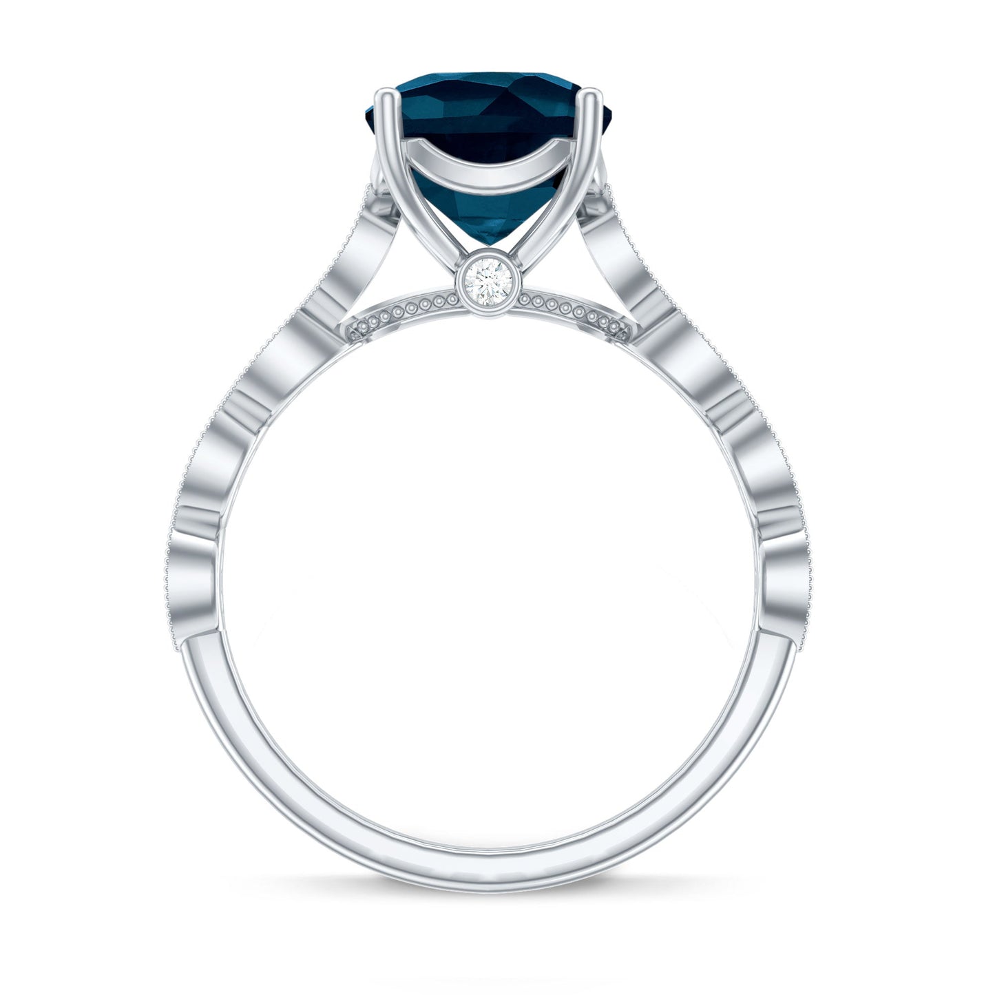 Cushion Cut London Blue Topaz Vintage Engagement Ring with Diamonds