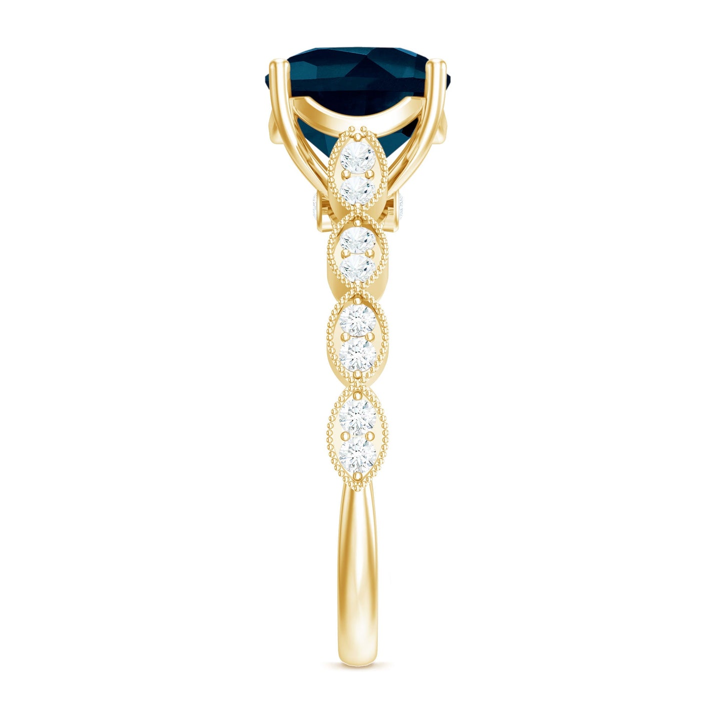 Cushion Cut London Blue Topaz Vintage Engagement Ring with Diamonds