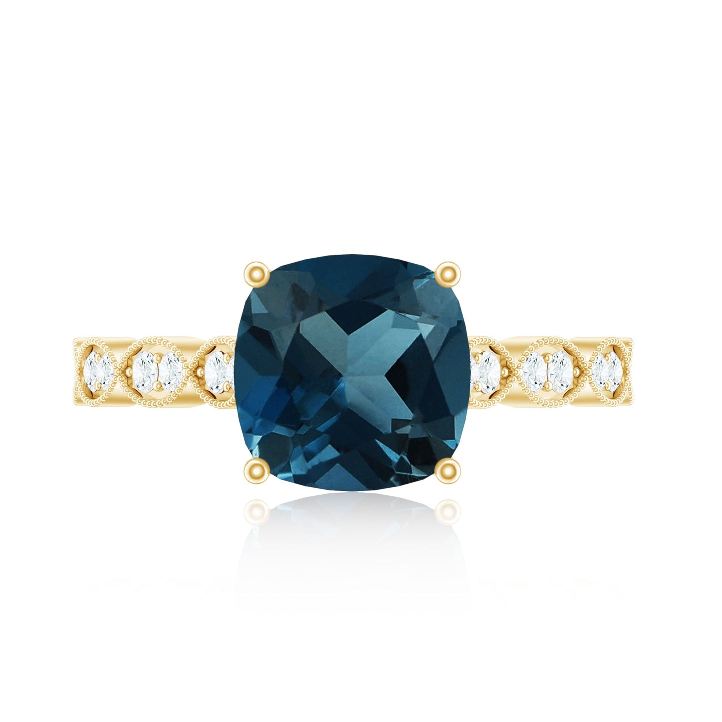 Cushion Cut London Blue Topaz Vintage Engagement Ring with Diamonds