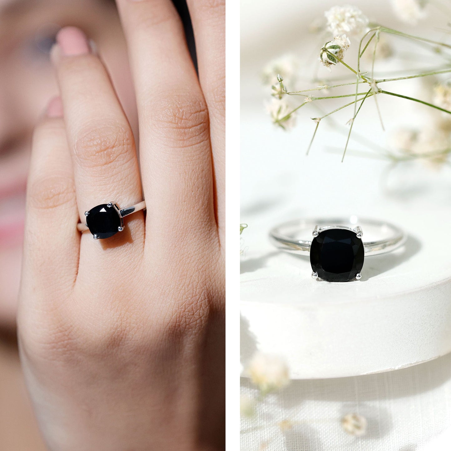 Certified 2.8 Carat Lab Grown Black Diamond Cushion Cut Engagement Ring