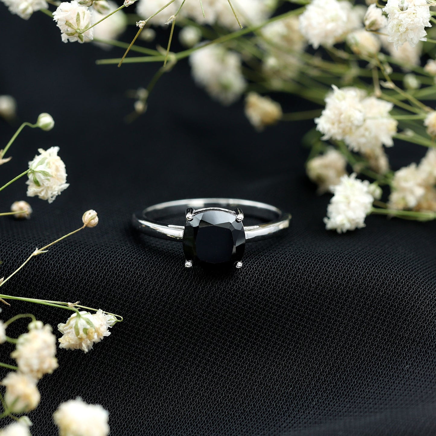 Certified 2.8 Carat Lab Grown Black Diamond Cushion Cut Engagement Ring