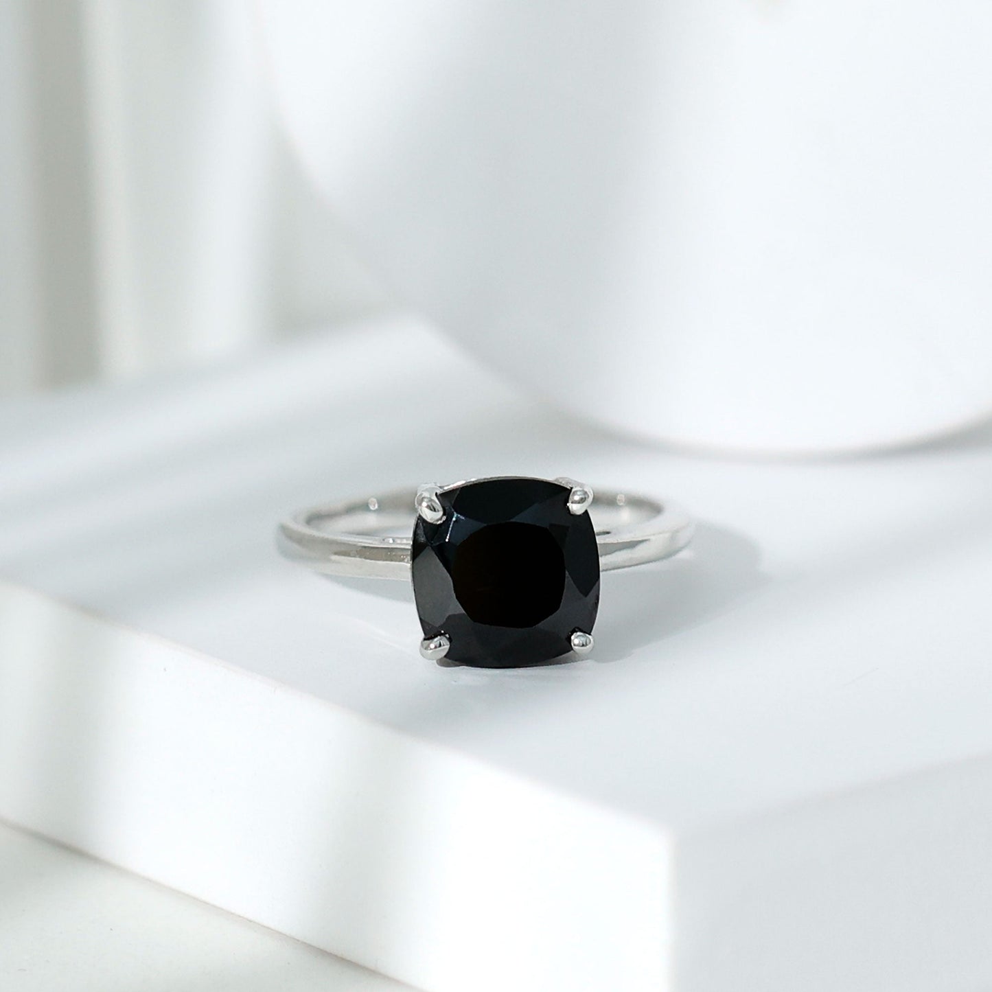 Certified 2.8 Carat Lab Grown Black Diamond Cushion Cut Engagement Ring