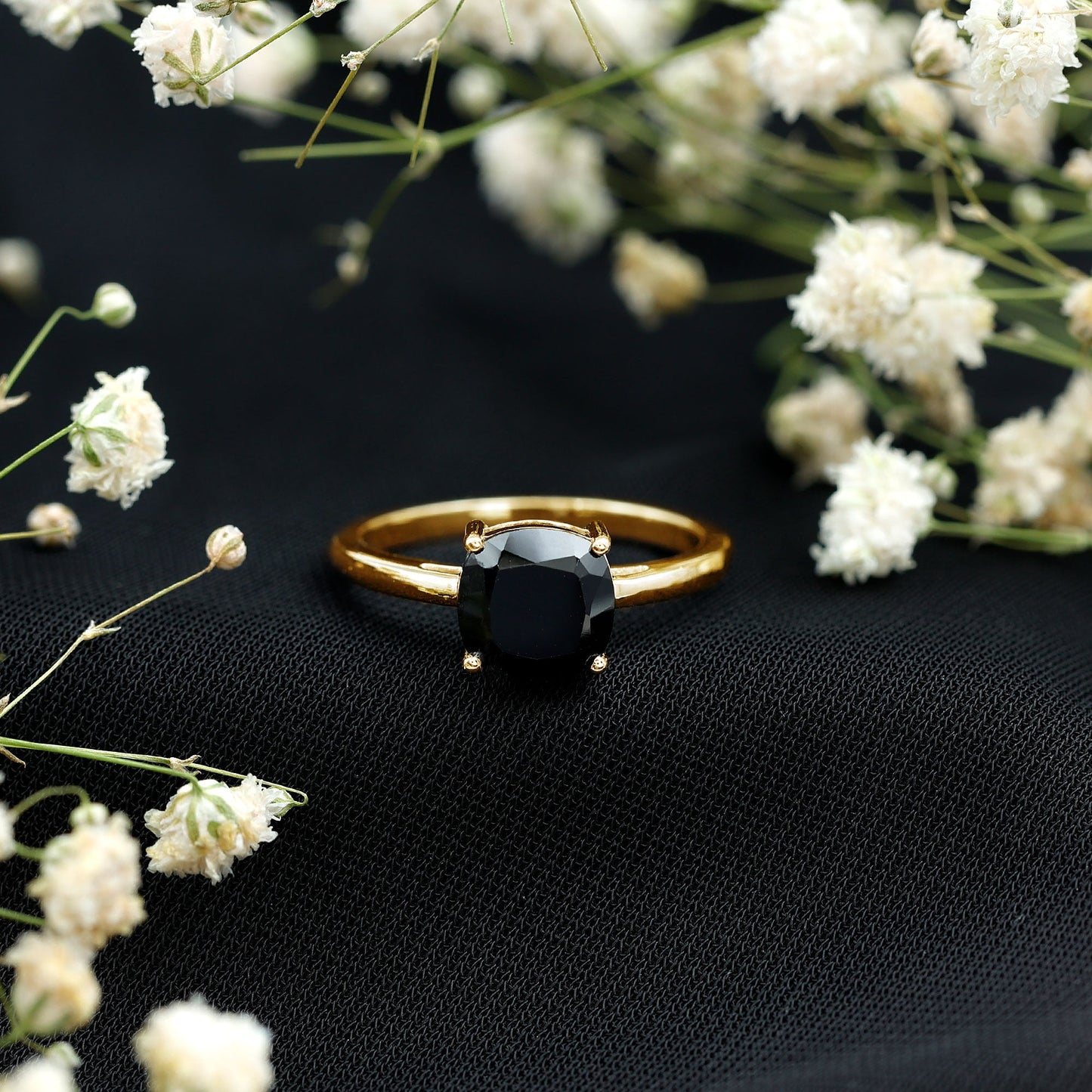 Certified 2.8 Carat Lab Grown Black Diamond Cushion Cut Engagement Ring