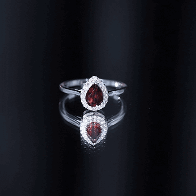 Classic Garnet Teardrop Engagement Ring with Diamond Halo