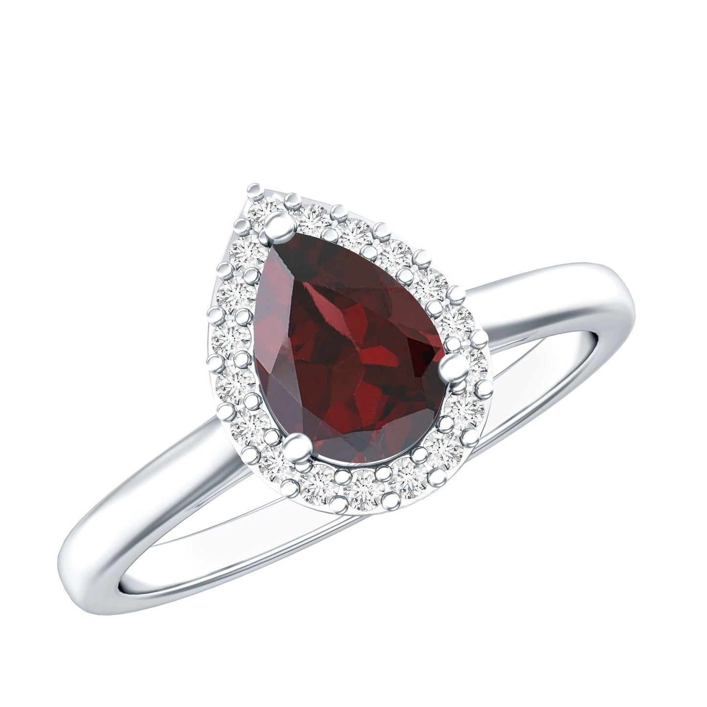Classic Garnet Teardrop Engagement Ring with Diamond Halo