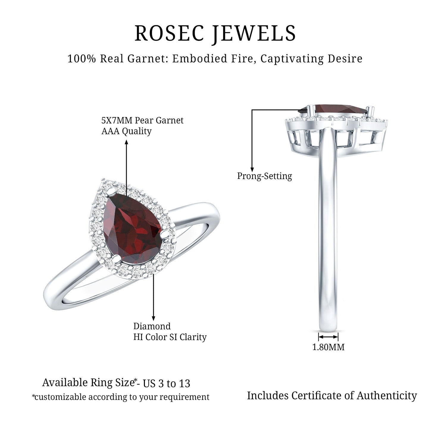 Classic Garnet Teardrop Engagement Ring with Diamond Halo
