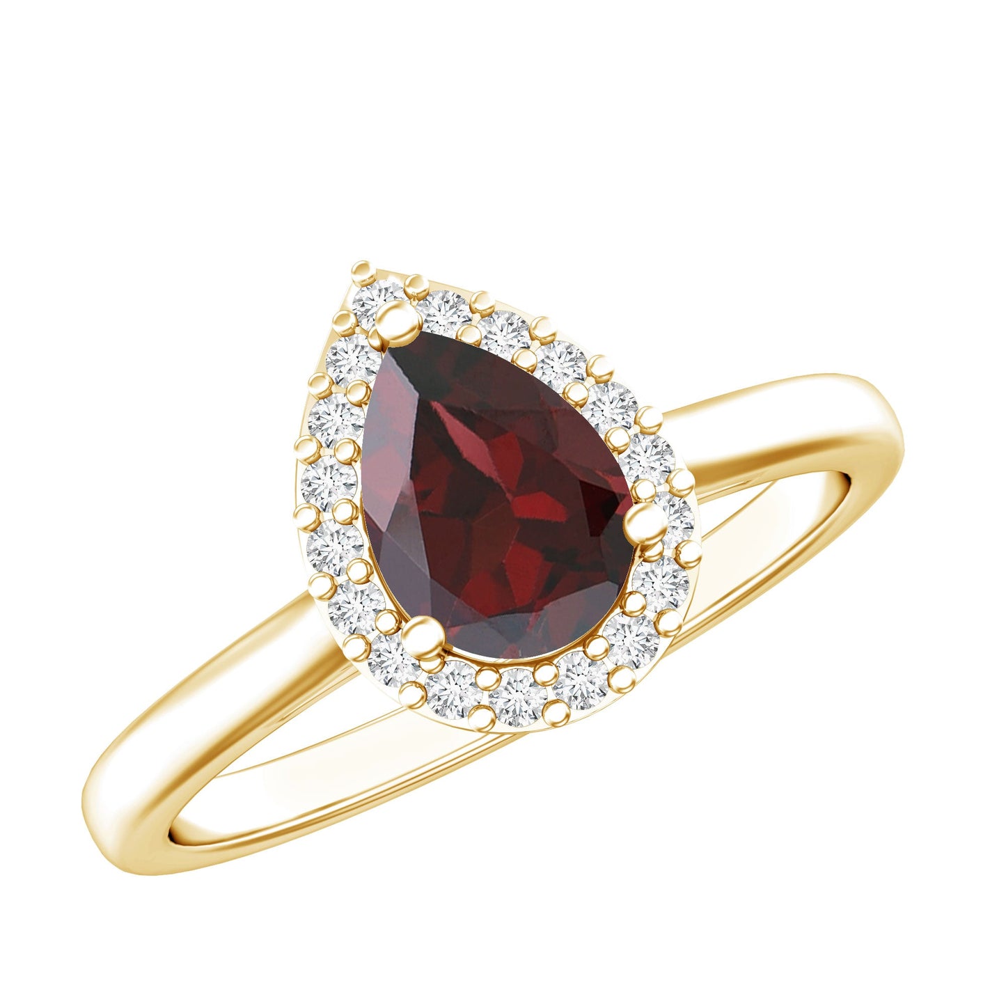 Classic Garnet Teardrop Engagement Ring with Diamond Halo