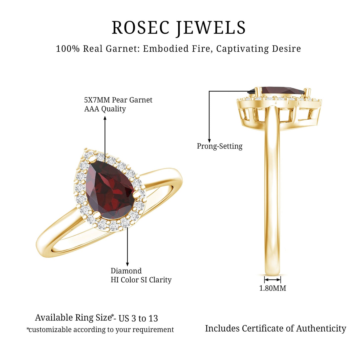 Classic Garnet Teardrop Engagement Ring with Diamond Halo