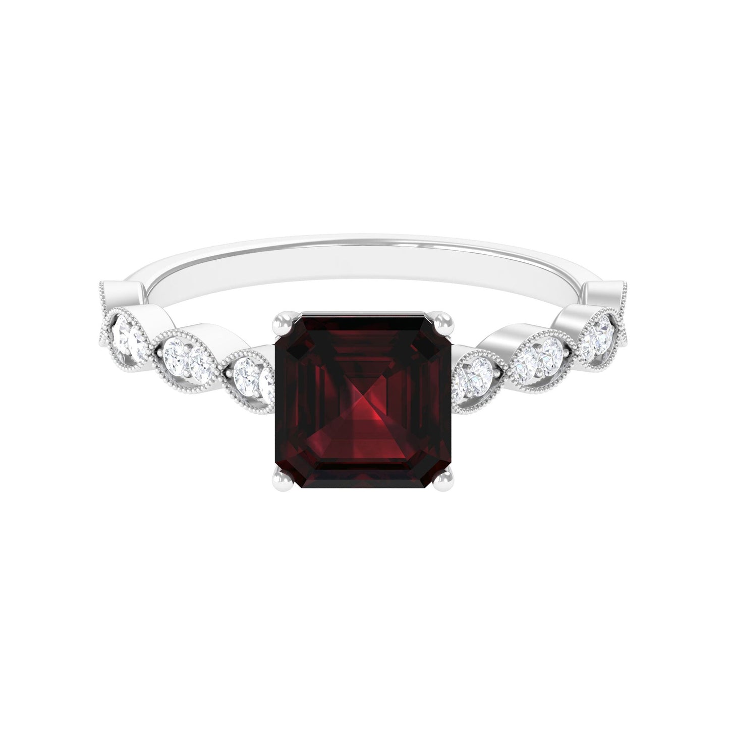 Natural 3.3 Carat Garnet Asscher Cut Engagement Ring with Diamond